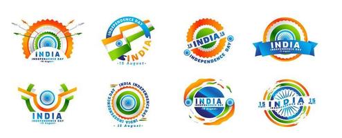 logo onafhankelijkheidsdag van india 15 augustus. stickerset, typografieset, elementen en decoratie vector