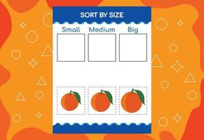 sorteer afbeeldingen op grootte met fruit. educatief werkblad voor kinderen vector