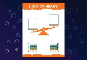 licht of zwaar educatief werkblad met schalen. zwaarder en lichter object leren vector