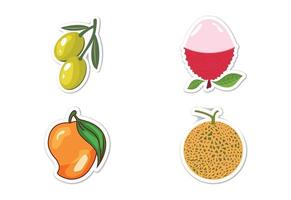 stickerset van verschillende soorten fruit, platte vectorillustratie vector