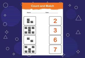 tel en match werkblad voor kinderen. tellen en matchen met het juiste nummer. passend onderwijsspel vector