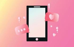 telefoonframe voor sociale media, met liefdesknop en het verzenden van berichten voor liefde, frame voor Valentijnsdag, vectorillustratie vector