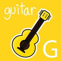 illustratie van alfabet, een witte letter g en een gele gitaar. cartoon vectorstijl voor uw ontwerp. vector