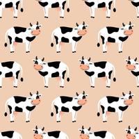 naadloos patroon met schattige koeien. achtergrond met boerderijdieren. behang, verpakking. platte vectorillustratie vector