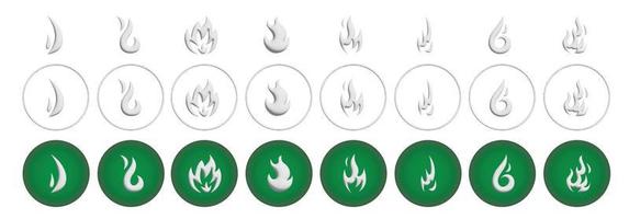 set van vlam icoon in vlakke stijl. gebruikersinterface van het opwarmingsbord. vector illustratie