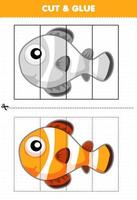 educatief spel voor kinderen knippen en lijmen met schattige cartoon dieren clown vis vector