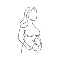 zwangere vrouw met baby's in de baarmoeder, continue kunstlijn één tekening. zwangerschap vrouw, aanstaande moeder. embryo in buik. enkele omtrek minimalistische trekking. vector contour illustratie