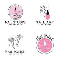 set collectie nagellak of nail art icoon logo-ontwerp met creatieve element premium vector