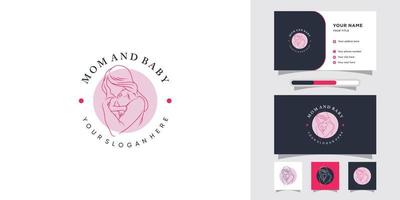 moeder en baby logo-ontwerp met negatief ruimteconcept en visitekaartjesjabloon premium vector