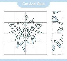 knip en plak, knip delen van sneeuwvlok uit en plak ze vast. educatief kinderspel, afdrukbaar werkblad, vectorillustratie vector