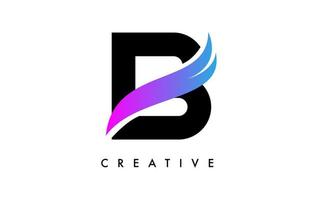 letter b logo pictogram ontwerp met paarse swoosh en creatieve gebogen vorm vector