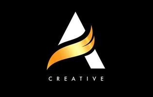 letter een logo-pictogramontwerp met gouden swoosh en creatieve gebogen vormvector vector