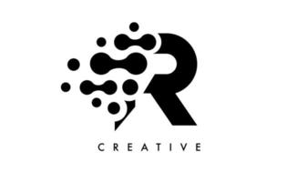 letter r stippen logo ontwerp met zwarte en witte kleuren op zwarte achtergrond vector