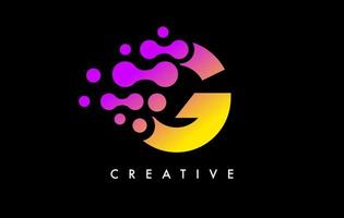 letter g stippen logo ontwerp met paarse gele kleuren op zwarte achtergrond vector