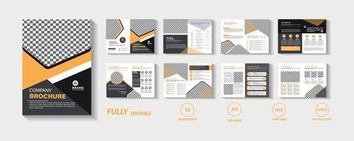 geel en zwart bedrijfsbrochuresjabloon met 16 pagina's vector