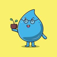 schattige cartoon waterdruppel met plant in een pot vector