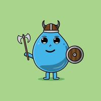 schattige cartoon waterdruppel viking piraat met bijl vector