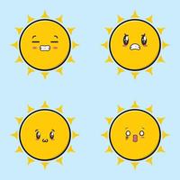 set collectie schattig zon emoticon cartoon pictogram illustratie ontwerp geïsoleerde platte tekenfilms stijl vector