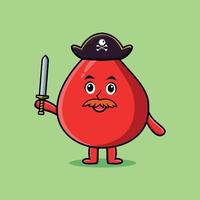 schattige cartoon bloeddruppel piraat met zwaard vector