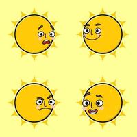 set collectie schattig zon emoticon cartoon pictogram illustratie ontwerp geïsoleerde platte tekenfilms stijl vector