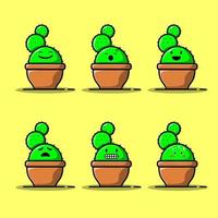 set cartoon vectorillustraties van groene cactus met emoties. grappige emoties karakterverzameling voor kinderen. fantasie personages. vector