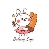schattig konijn met een brood voor logo van bakkerij. vector