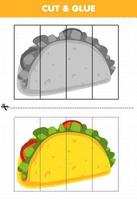 educatief spel voor kinderen knippen en lijmen met cartoonvoedseltaco vector