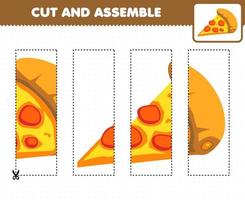 educatief spel voor kinderen snijden oefenen en puzzel samenstellen met cartoon eten pizza vector