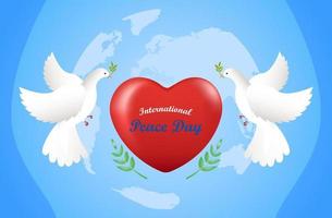 platte vredesdag achtergrond met duif en liefde blauwe achtergrond vector