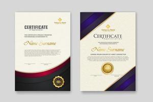 certificaatsjabloon met luxe badge en elegantie moderne patroon achtergrond. voor waardering, prestaties, prijzen, zaken en onderwijsbehoeften. vector illustratie