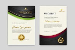 certificaatsjabloon met luxe badge en elegantie moderne patroon achtergrond. voor waardering, prestaties, prijzen, zaken en onderwijsbehoeften. vector illustratie