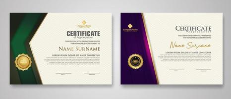 certificaatsjabloon met luxe badge en elegantie moderne patroon achtergrond. voor waardering, prestaties, prijzen, zaken en onderwijsbehoeften. vector illustratie