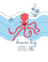 rode blauwe onderwaterwereld octopus t-shirt.eps vector