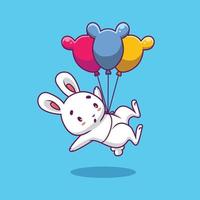 schattig konijn drijvend met ballon cartoon afbeelding vector