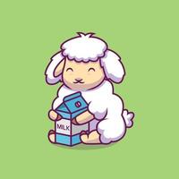 schattige schapen knuffel melk cartoon afbeelding vector