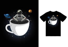 astronaut in een kopje koffie illustratie met tshirt design premium vector