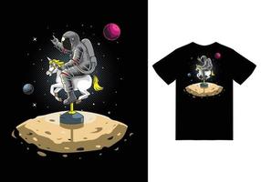 astronaut spelen paard speelgoed illustratie met tshirt ontwerp premium vector