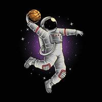 astronaut basketbal slam dunk in de ruimte illustratie premium vector