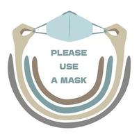 gebruik een masker. illustratie van een oproep om een medisch masker te gebruiken tijdens een pandemie van het coronavirus. concept met handen en regenboog. vector illustratie