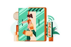 online winkelen winkel illustratie concept op witte achtergrond vector