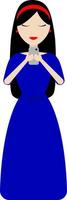 meisje in blauwe jurk bericht via telefoon verzenden vector