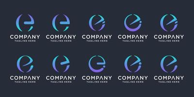 set van creatieve letter e logo ontwerpsjabloon. pictogrammen voor zaken van financiën, technologie, luxe, elegant, eenvoudig. vector