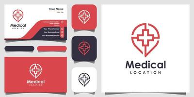 medische locatie logo ontwerpen sjabloon. symbool plus gecombineerd met pinkaarten. vector