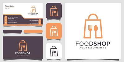 food shop logo-ontwerpsjabloon, tas gecombineerd met lepel en bestek. vector