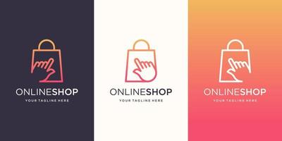 online winkel logo ontwerpen sjabloon. cursor gecombineerd met tas. vector