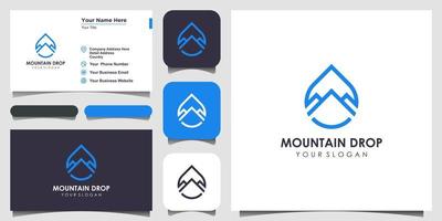 drop-logo-ontwerp gecombineerd met mountain line art-concept en visitekaartjeontwerp vector