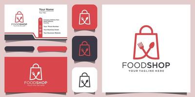 food shop logo-ontwerpsjabloon, tas gecombineerd met lepel en bestek. vector