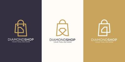 diamant winkel logo ontwerpen sjabloon, tas gecombineerd met briljant concept. vector