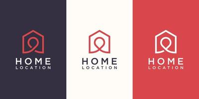 thuislocatie logo-ontwerpsjabloon, huis gecombineerd met pinkaarten. vector