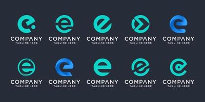 set van creatieve letter e logo ontwerpsjabloon. pictogrammen voor zaken van financiën, consulting, technologie, eenvoudig. vector